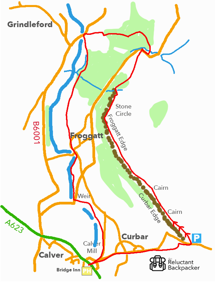 Map of Curbar Edge Hike in the Peak District National Park
