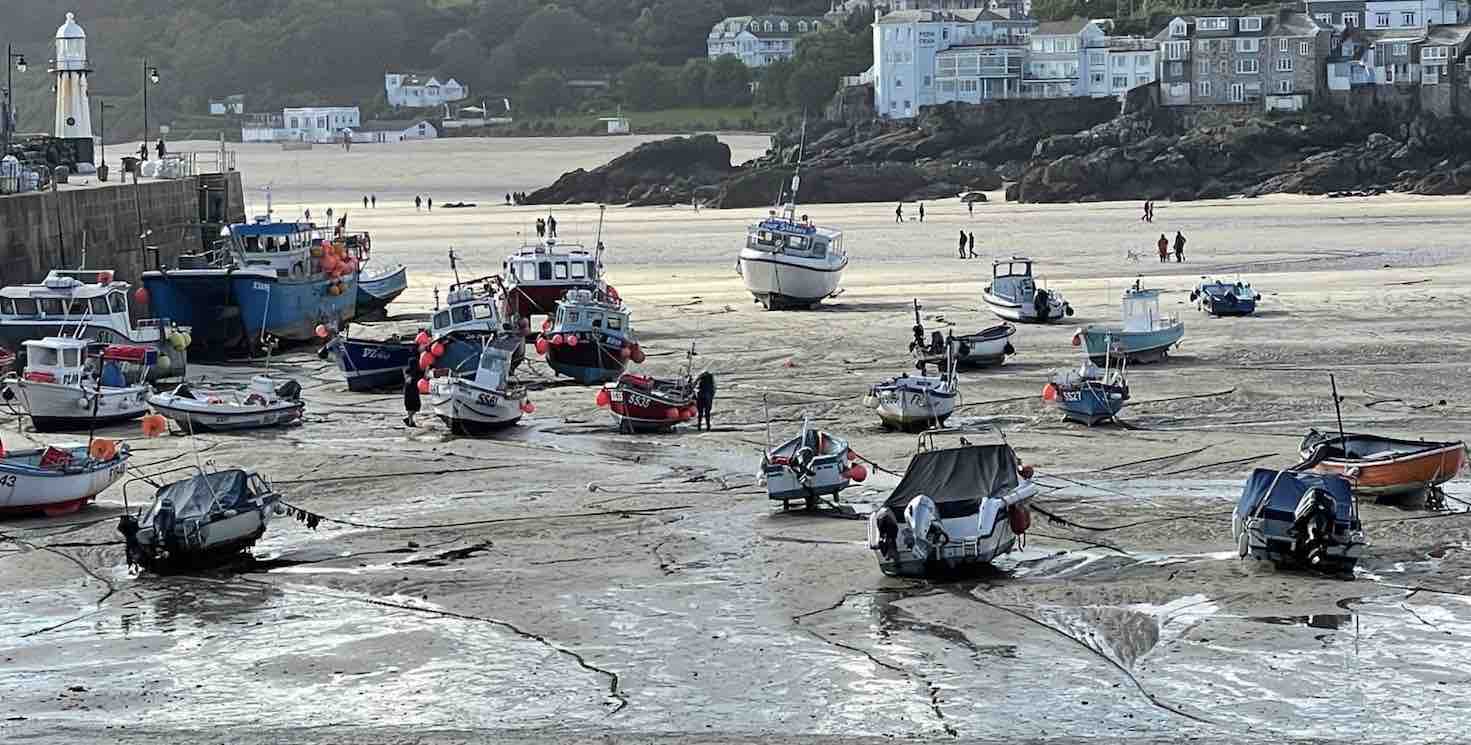 Marooned Boats in St Ives Harbour At Low Tide