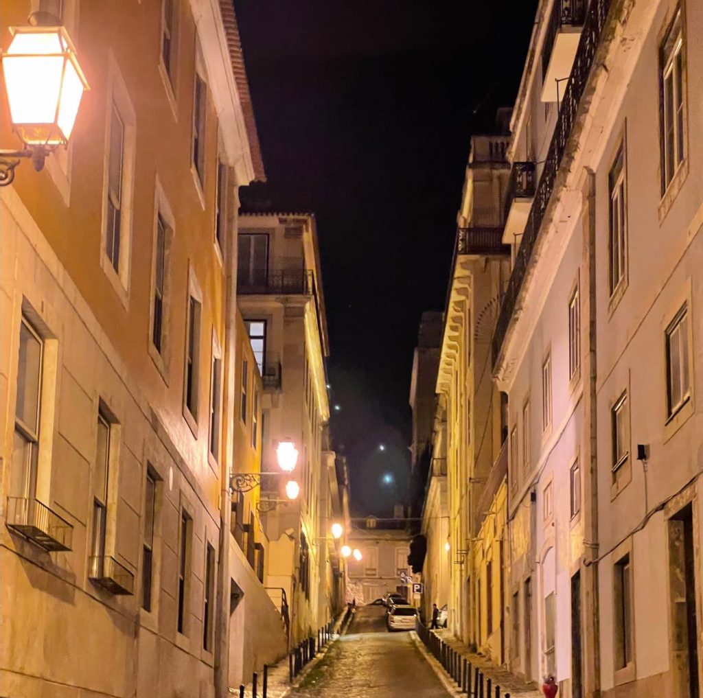 Chiado Street Scene Lisbon By Night