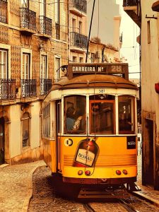 Famous Tram 28 in Alfama Lisbon